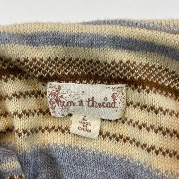 Hem & Thread Striped Turtleneck Sweater Women's L Soft Knit Brown Blue Cream - Picture 3 of 7